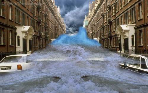 PS经典合成城市里暴涨的洪水